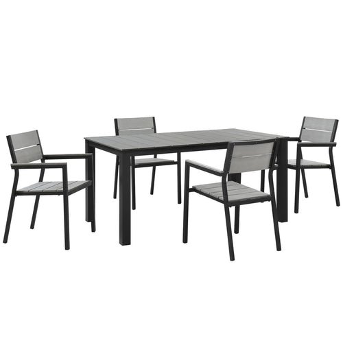 Maine 5 Piece Outdoor Patio Dining Set in Brown Gray