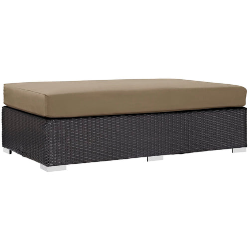 Convene Outdoor Patio Fabric Rectangle Ottoman in Espresso Mocha