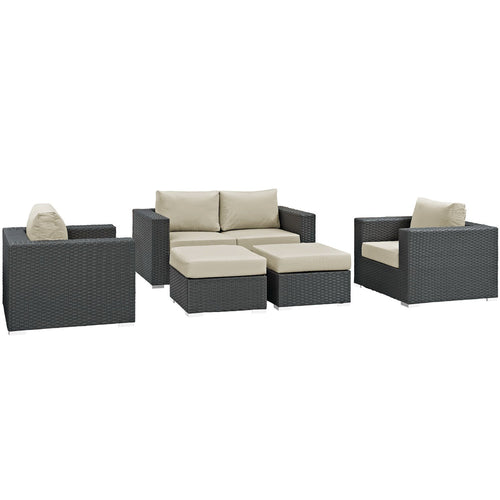 Sojourn 5 Piece Outdoor Patio Sunbrella® Sectional Set in Canvas Antique Beige