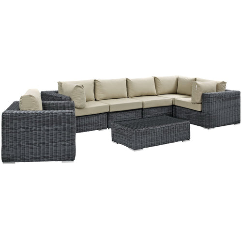 Summon 7 Piece Outdoor Patio Sunbrella® Sectional Set in Canvas Antique Beige