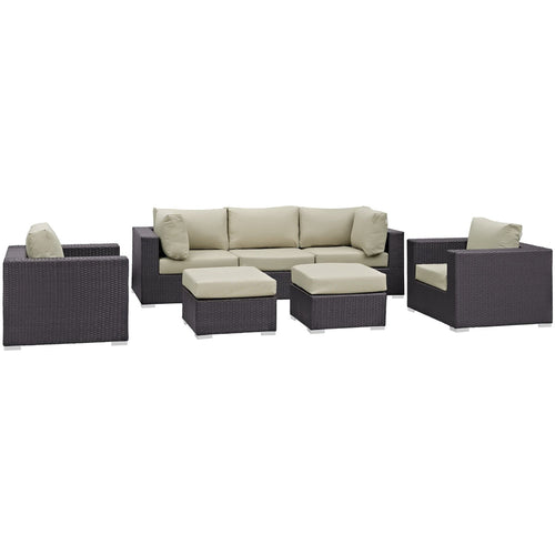 Convene 7 Piece Outdoor Patio Sectional Set in Espresso Beige