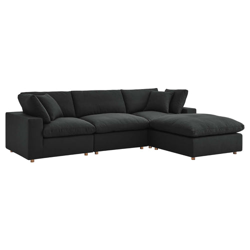 Commix 4 Piece Down Filled Overstuffed Sectional Sofa Set in Black