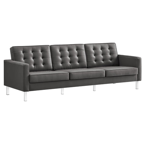 Loft Tufted Vegan Leather Sofa in Silver Gray