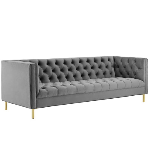 Delight Tufted Button Performance Velvet Sofa in Gray