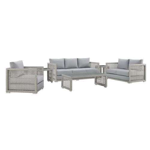 Aura 6 Piece Outdoor Patio Wicker Rattan Set in Gray Gray