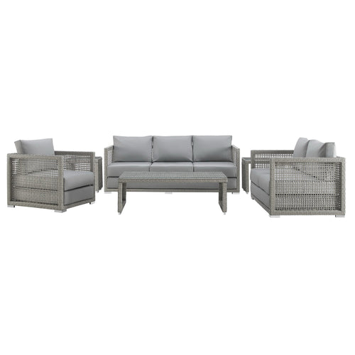Aura 6 Piece Outdoor Patio Wicker Rattan Set in Gray Gray