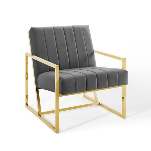 Inspire Channel Tufted Performance Velvet Armchair in Charcoal