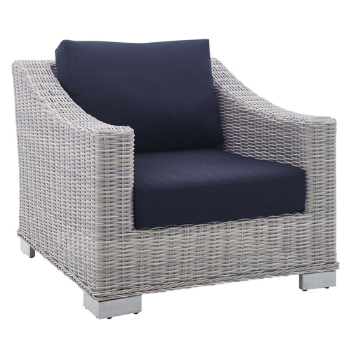 Conway Sunbrella® Outdoor Patio Wicker Rattan Armchair in Light Gray Navy