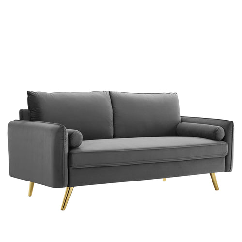 Revive Performance Velvet Sofa in Gray