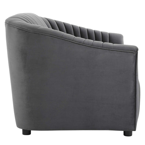 Announce Performance Velvet Channel Tufted Loveseat in Charcoal