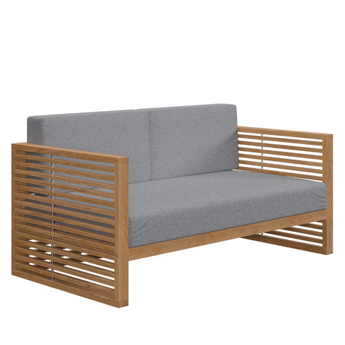 Carlsbad Teak Wood Outdoor Patio Loveseat in Natural Gray