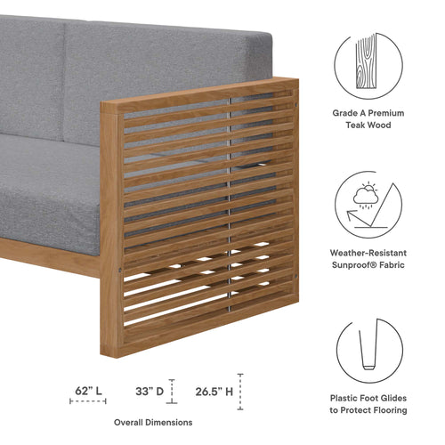 Carlsbad Teak Wood Outdoor Patio Loveseat in Natural Gray