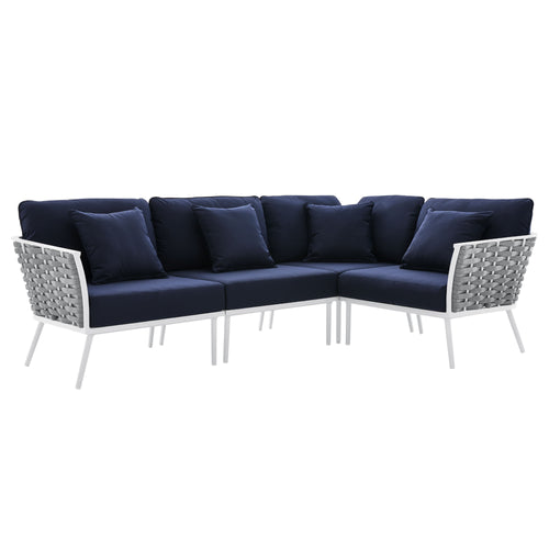 Stance Outdoor Patio Aluminum Large Sectional Sofa in White Navy