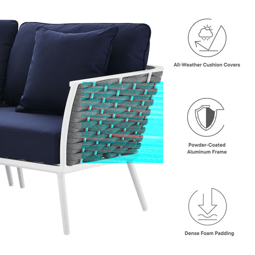 Stance Outdoor Patio Aluminum Large Sectional Sofa in White Navy