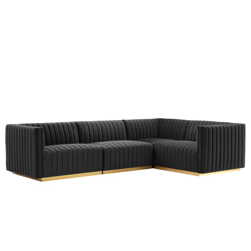 Conjure 4-Piece Channel Tufted Performance Velvet Sectional in Gold Black
