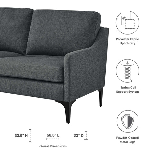 Corland Upholstered Fabric Loveseat in Charcoal