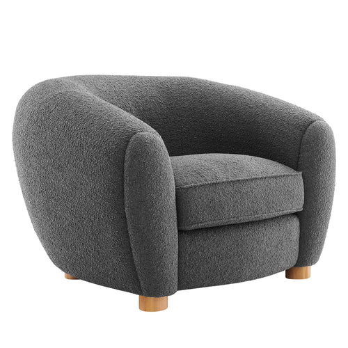 Abundant Boucle Upholstered Fabric Armchair in Charcoal
