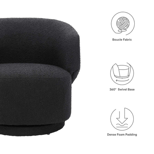 Celestia Boucle Fabric Swivel Chair in Black