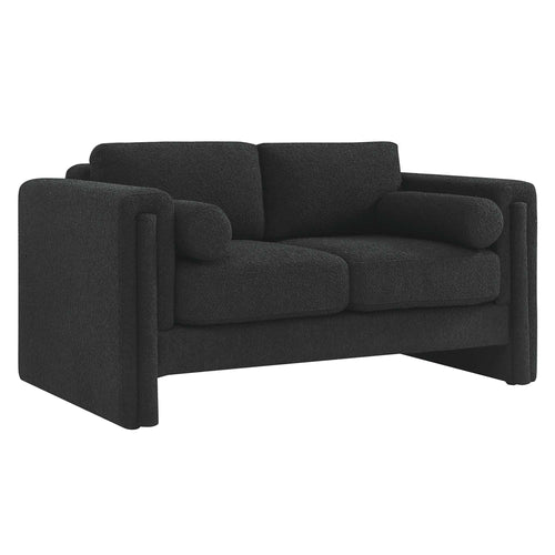 Visible Boucle Fabric Loveseat in Black