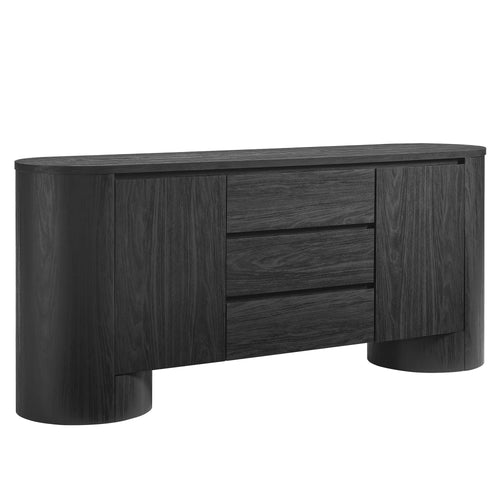Duval 71" Rounded Sideboard Storage Cabinet in Black