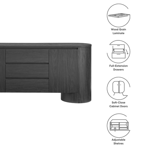 Duval 71" Rounded Sideboard Storage Cabinet in Black