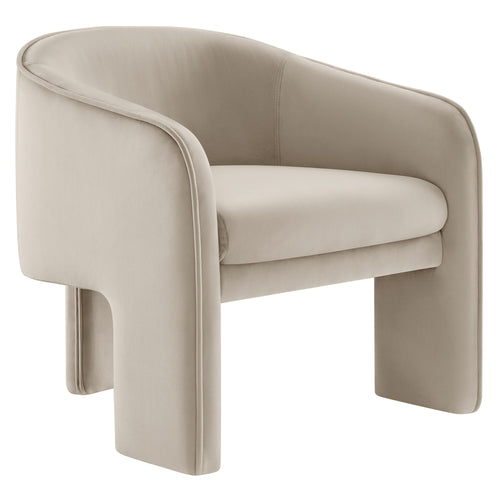 Greer Performance Velvet Upholstered Accent Armchair in Almond