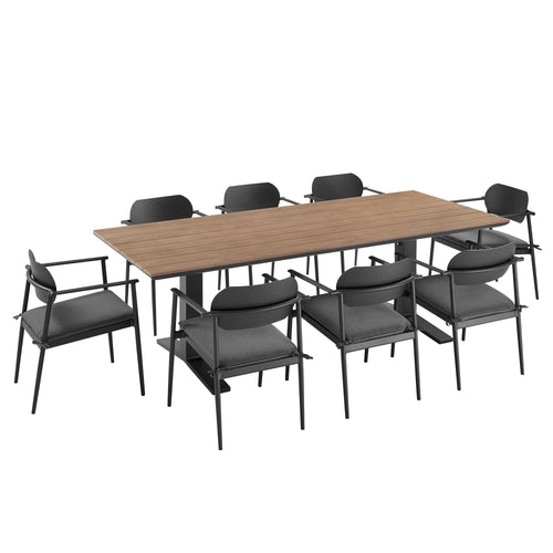 Aeris 9-Piece Outdoor Patio Aluminum Dining Set in Charcoal