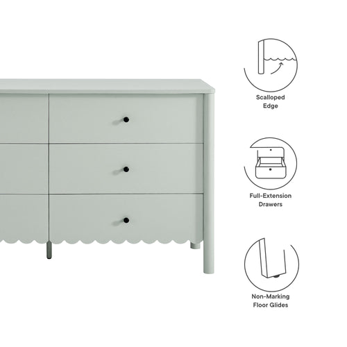 Emmeline Scalloped 6-Drawer Dresser in Sage
