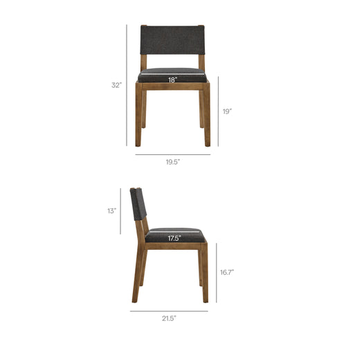 Calder Fabric Upholstered Wood Armless Dining Chair in Dark Gray
