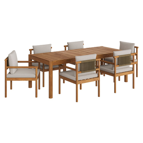 Eleni 7 Piece Outdoor Patio Teak Wood Dining Set in Natural Sail