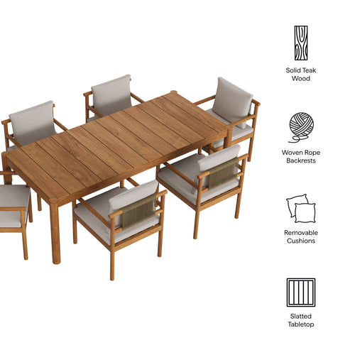 Eleni 7 Piece Outdoor Patio Teak Wood Dining Set in Natural Sail