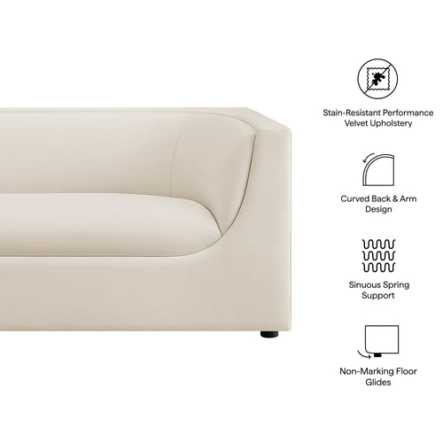 Hilda 86" Curved Back Performance Velvet Sofa in Alabaster