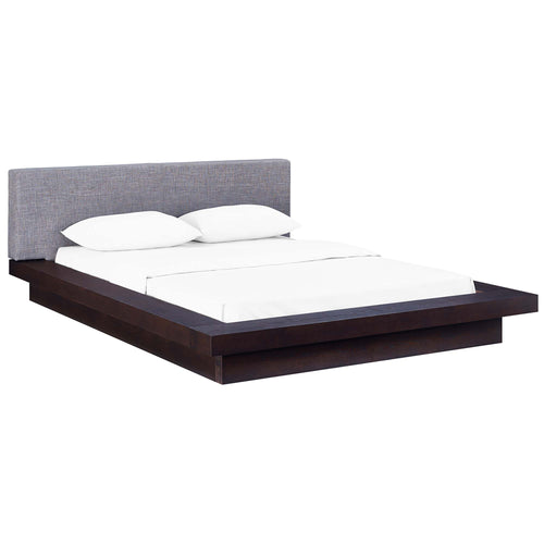 Freja Fabric Queen Platform Bed in Cappuccino Gray