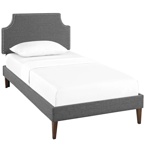 Corene Fabric Twin Platform Bed with Squared Tapered Legs in Gray