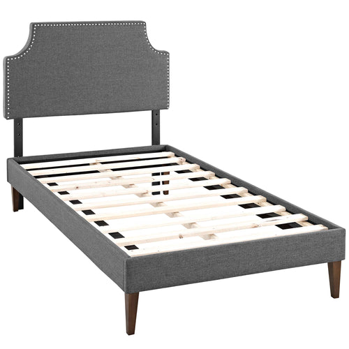 Corene Fabric Twin Platform Bed with Squared Tapered Legs in Gray