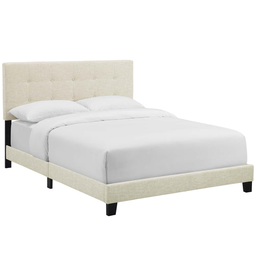 Amira Upholstered Fabric Queen Bed in Beige