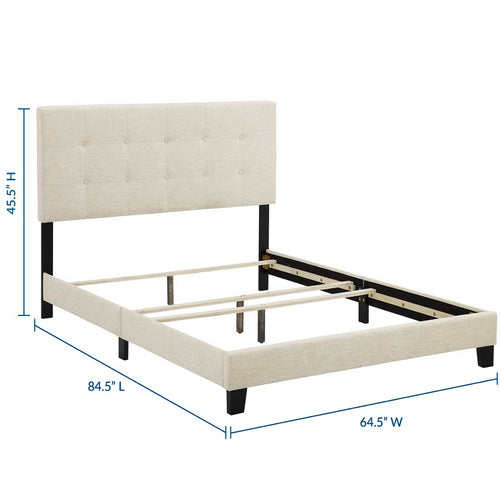 Amira Upholstered Fabric Queen Bed in Beige