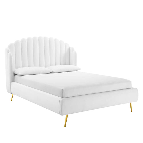 Lana Performance Velvet Queen Wingback Platform Bed in White