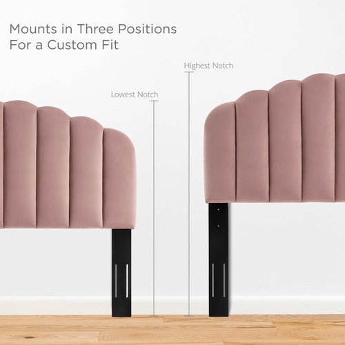 Daisy Tapered Wood Leg Performance Velvet Queen Platform Bed in Dusty Rose