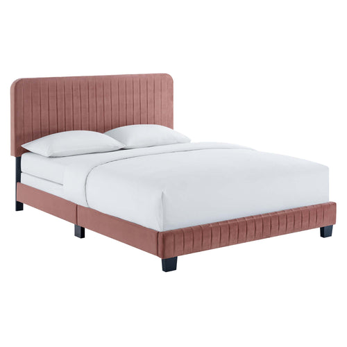 Celine Channel Tufted Performance Velvet Queen Bed in Dusty Rose