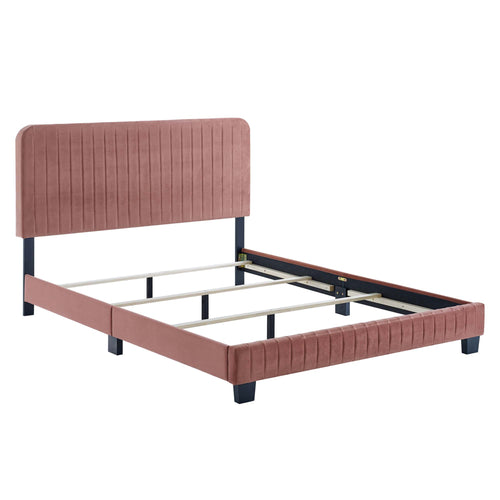 Celine Channel Tufted Performance Velvet Queen Bed in Dusty Rose
