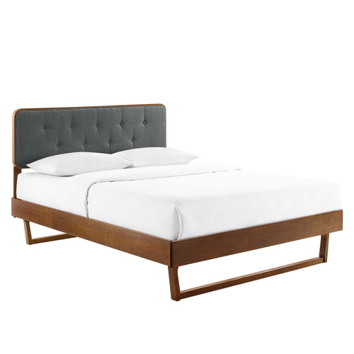 Bridgette Wood Queen Platform Bed With Angular Frame in Walnut Charcoal