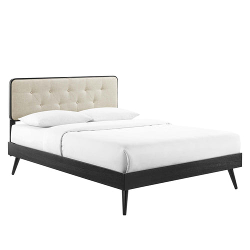 Bridgette Wood Queen Platform Bed With Splayed Legs in Black Beige