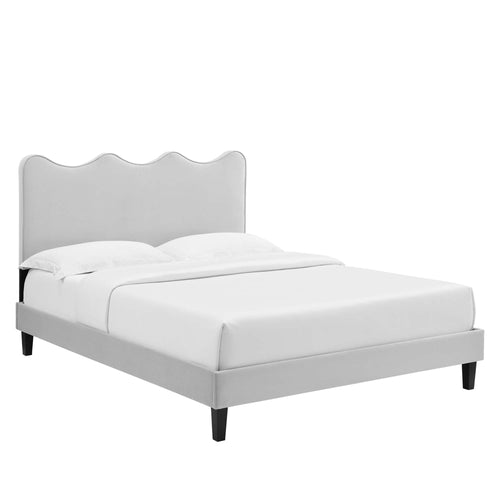 Current Performance Velvet Twin Platform Bed in Light Gray