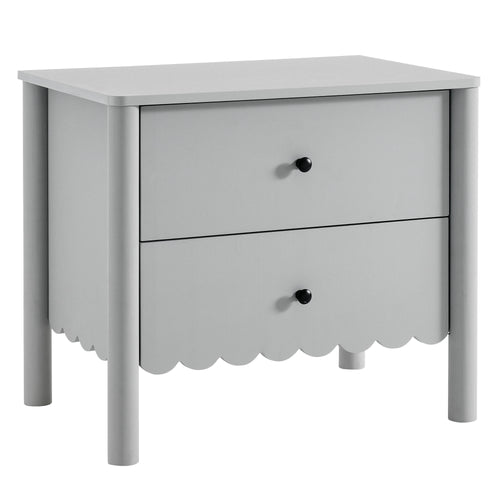 Emmeline Scalloped 2-Drawer Nightstand in Light Gray
