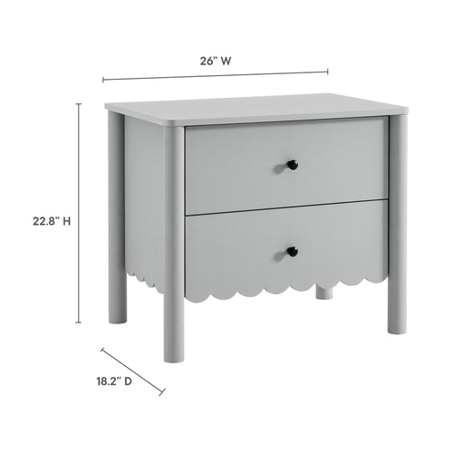Emmeline Scalloped 2-Drawer Nightstand in Light Gray