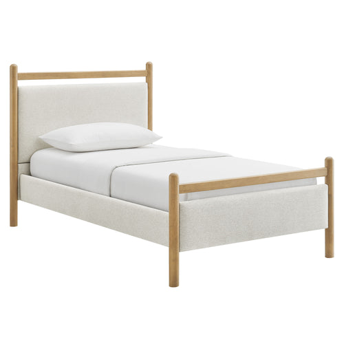 Ginny Twin Size Platform Bed Frame in Light Oak Heathered Ivory