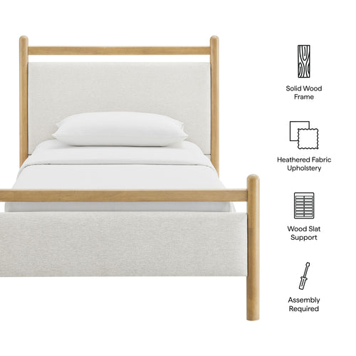 Ginny Twin Size Platform Bed Frame in Light Oak Heathered Ivory
