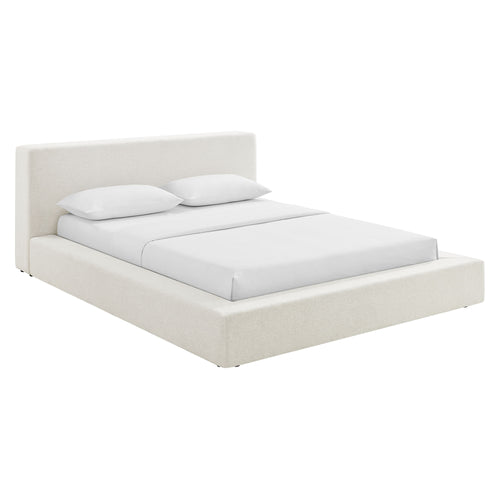 Luma Chenille Upholstered Queen Platform Bed Frame in Ivory Fabric