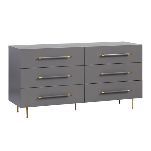 Trident 62" Vegan Leather 6-Drawer Dresser in Grey